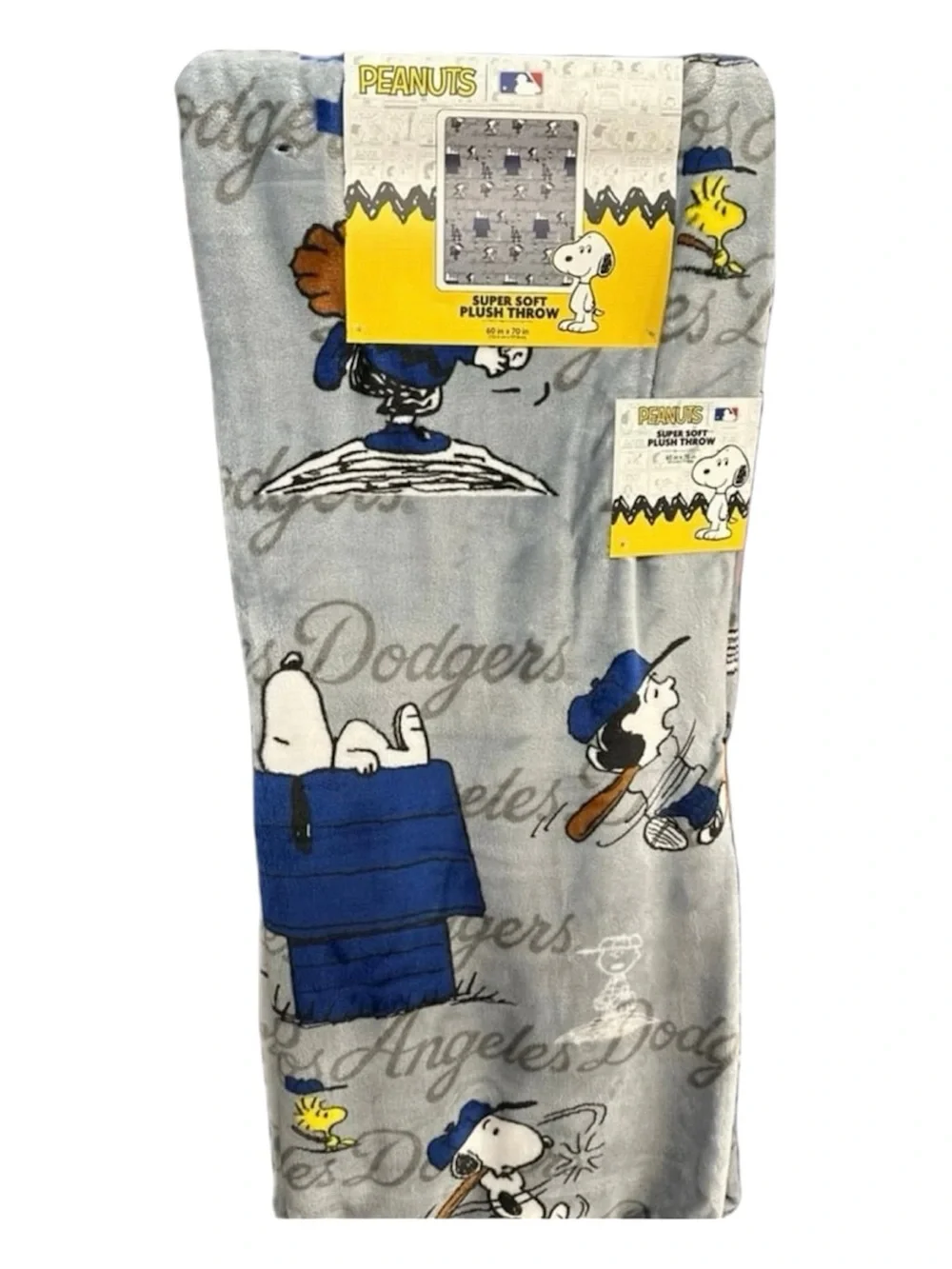 Peanuts Los Angeles Dodgers Plush Throw Blanket - Gray & Blue